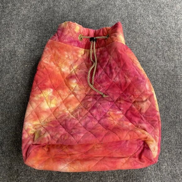 Boho Drawstring Bag Backpack Hippie Festival Quilted‎ Pink Yellow Tie-Dye - Picture 1 of 13